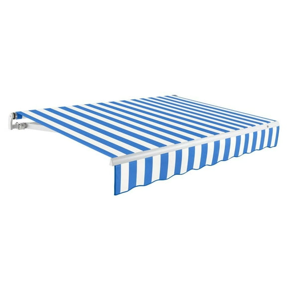 Awntech Maui Right Motorized Patio Retractable Awning, Bright Blue/White Stripe