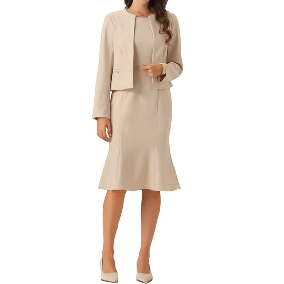 Conjunto de vestido de dos piezas Inspire Chic para mujer, vestido sin mangas y blazer corto en color beige