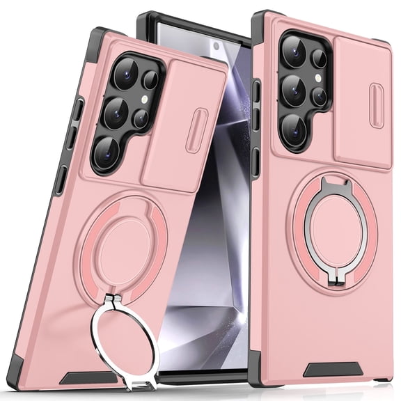 Magnetic for Samsung Galaxy S22 Ultra Case [Compatible with MagSafe] [360° Rotatable Ring Holder Kickstand] [Military Grade Protection] Shockproof Slim Phone Case for Samsung Galaxy S22 Ultra,Pink
