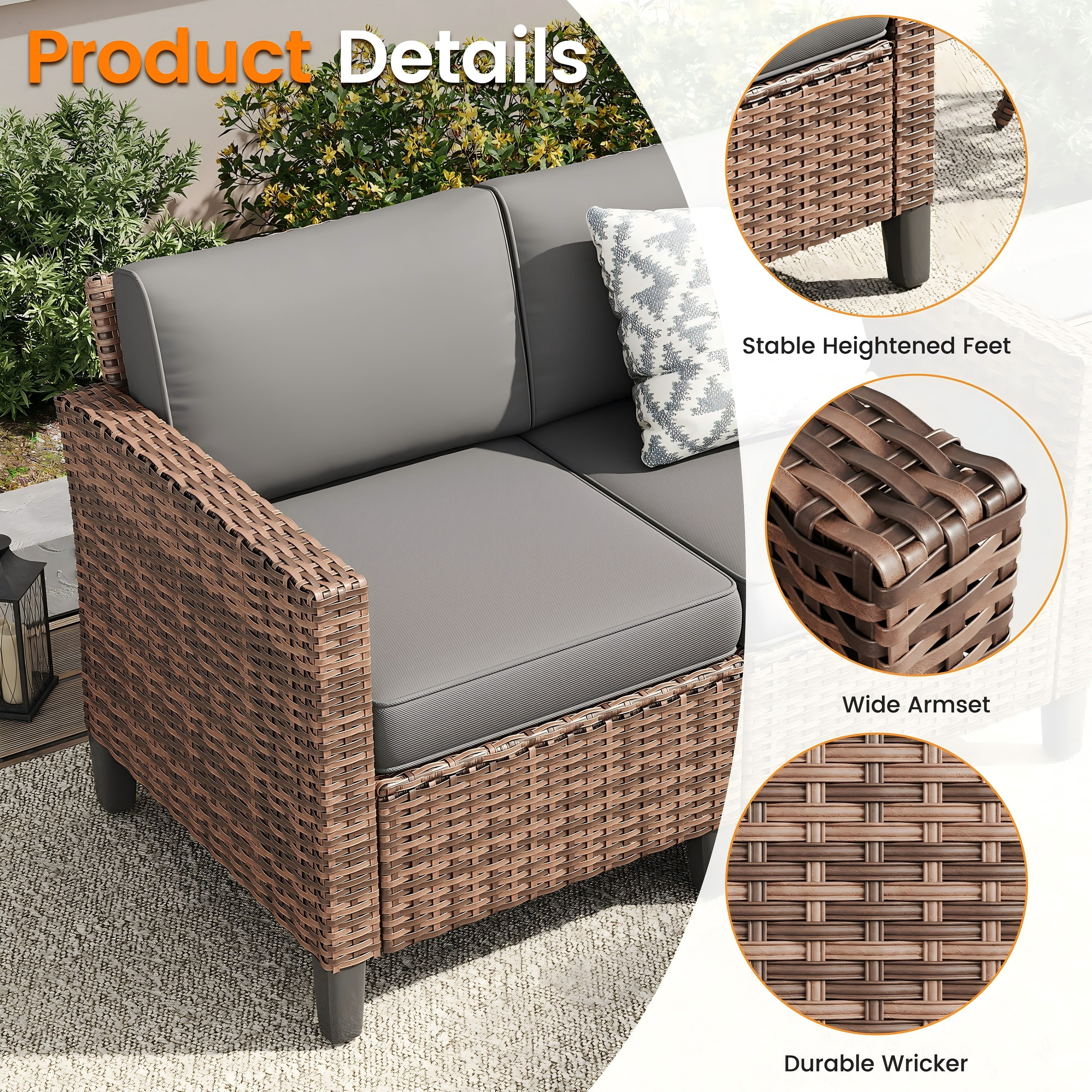 ELPOSUN Patio Furniture Sofa,All-Weather Outdoor Sofa,Outdoor Loveseat Sofa Couch,Weather Resistant Wicker Loveseat with Deep Seat Cushion (ONLY Loveseat Sofa) Grey