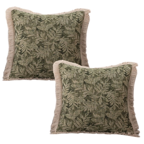 Funda de almohada decorativa con diseño de hortensias de granja y borlas blancas, funda de cojín cuadrada de jacquard delicado estilo europeo para sofá de dormitorio, 18 x 18 pulgadas