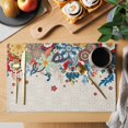thumbnail image 2 of Boho Flowers Placemats Set of 4, Abstract Ethnic Vintage Bohemian Floral Placemats for Dining Table, Place Mats for Kitchen Tabletop, Waterproof Wipeable Dining Table Mats Set, 2 of 9