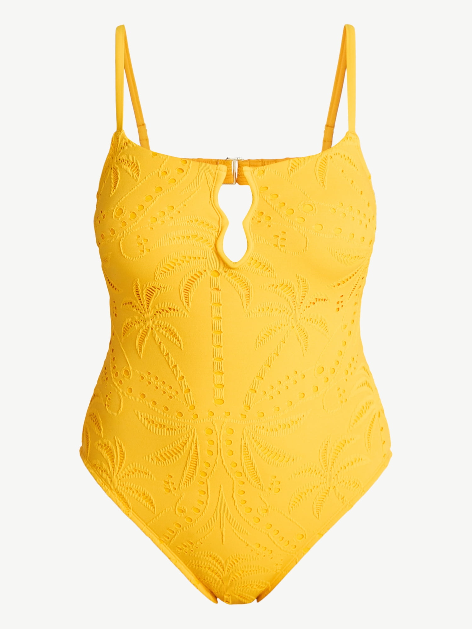 Time and Tru Women's and Women's Plus Size Eyelet Embroidered V Wire One Piece Swimsuit, Sizes XS-3X