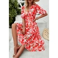 thumbnail image 4 of Floral V Neck Elastic Waist Dress, Red, X-Large, 4 of 5
