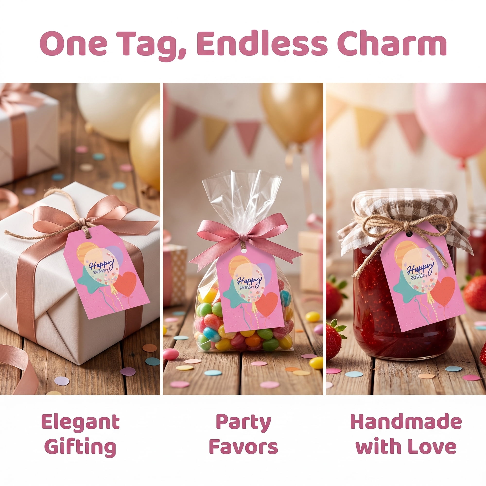 Unique Bargains 100Pcs Elegant Birthday Gift Tags with Twine Multicolor 2" x 3.1"