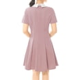 thumbnail image 4 of INSPIRE CHIC Women's Peter Pan Contrast Collar Short Sleeves Flare Dress XS Pink, 4 of 5