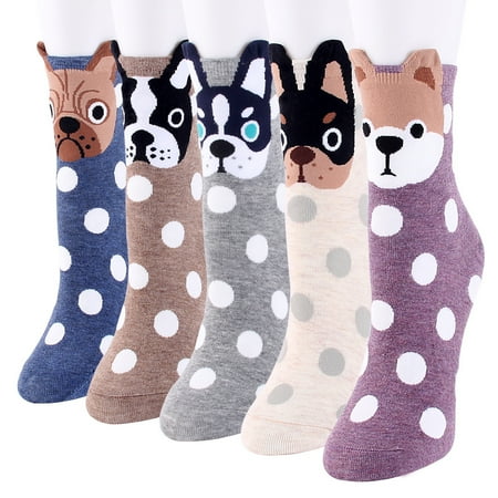 

5 Pairs Women Cute Animal Casual Socks Girls Fun Cozy Dogs Socks Ladies Cotton Socks Novelty Funny Animal Lovers Gifts for Women US 5-9