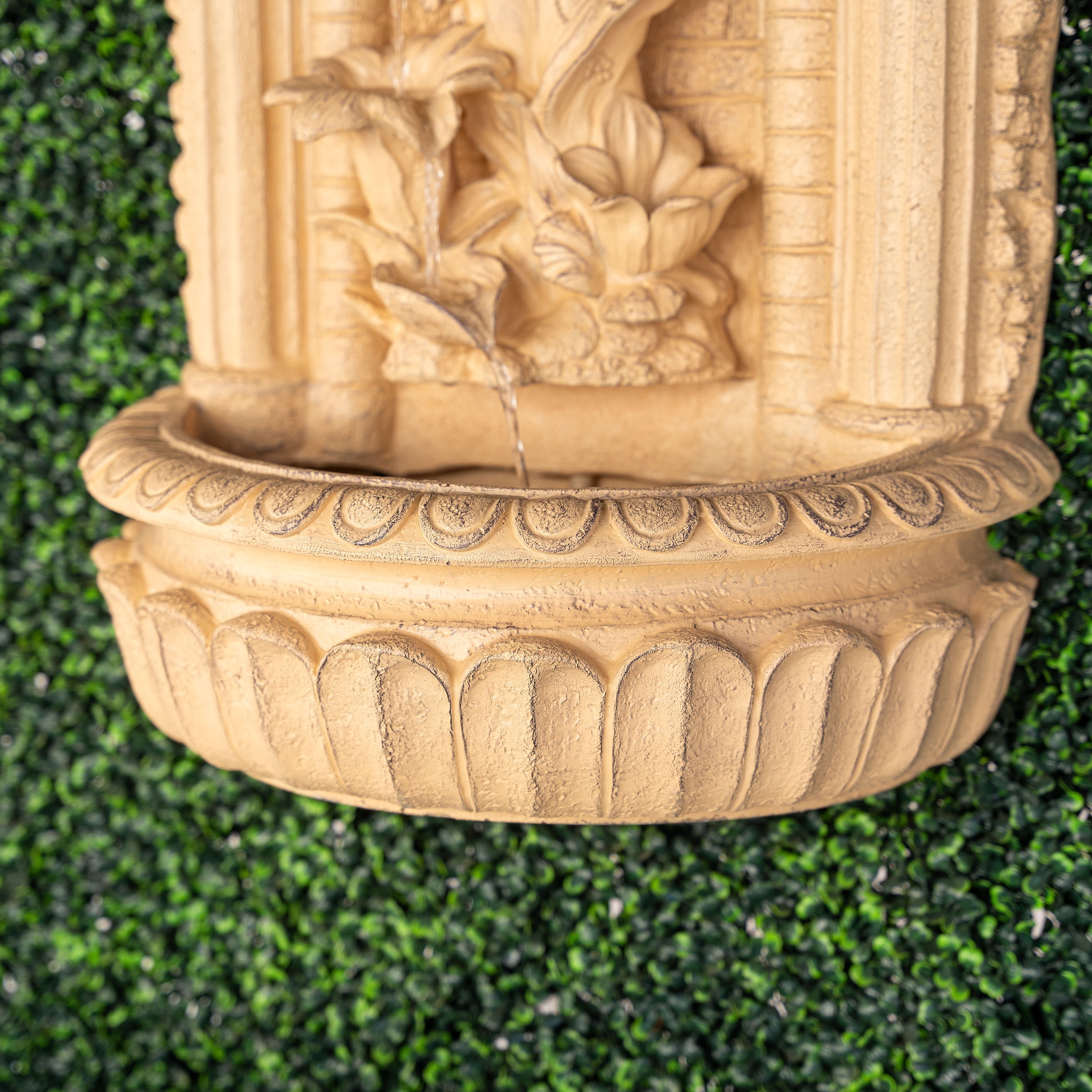 XBrand 30.3" Solar Pot Fountain, Tall Brown Maiden Holding Pot Wall Fountain, Outdoor Water Fountain, Polyresin