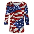 thumbnail image 4 of Lcziwo Red White and Blue Striped Shirt Women 4th of July Patrioticprint Blouses 3/4 Sleeve Round Neck Comfy Shirts Casual Dressy Summer 2025 Tees Red,XXL, 4 of 5