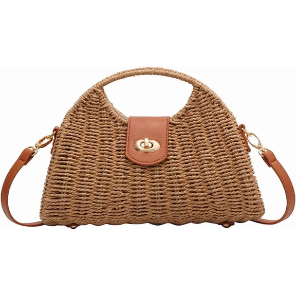 Kukuzhu Straw Handbags Women Summer Beach Tote Bag Hand Purse Vintage Wicker Woven Basket Boho Rattan Clutch Crossbody Shoulder Bag