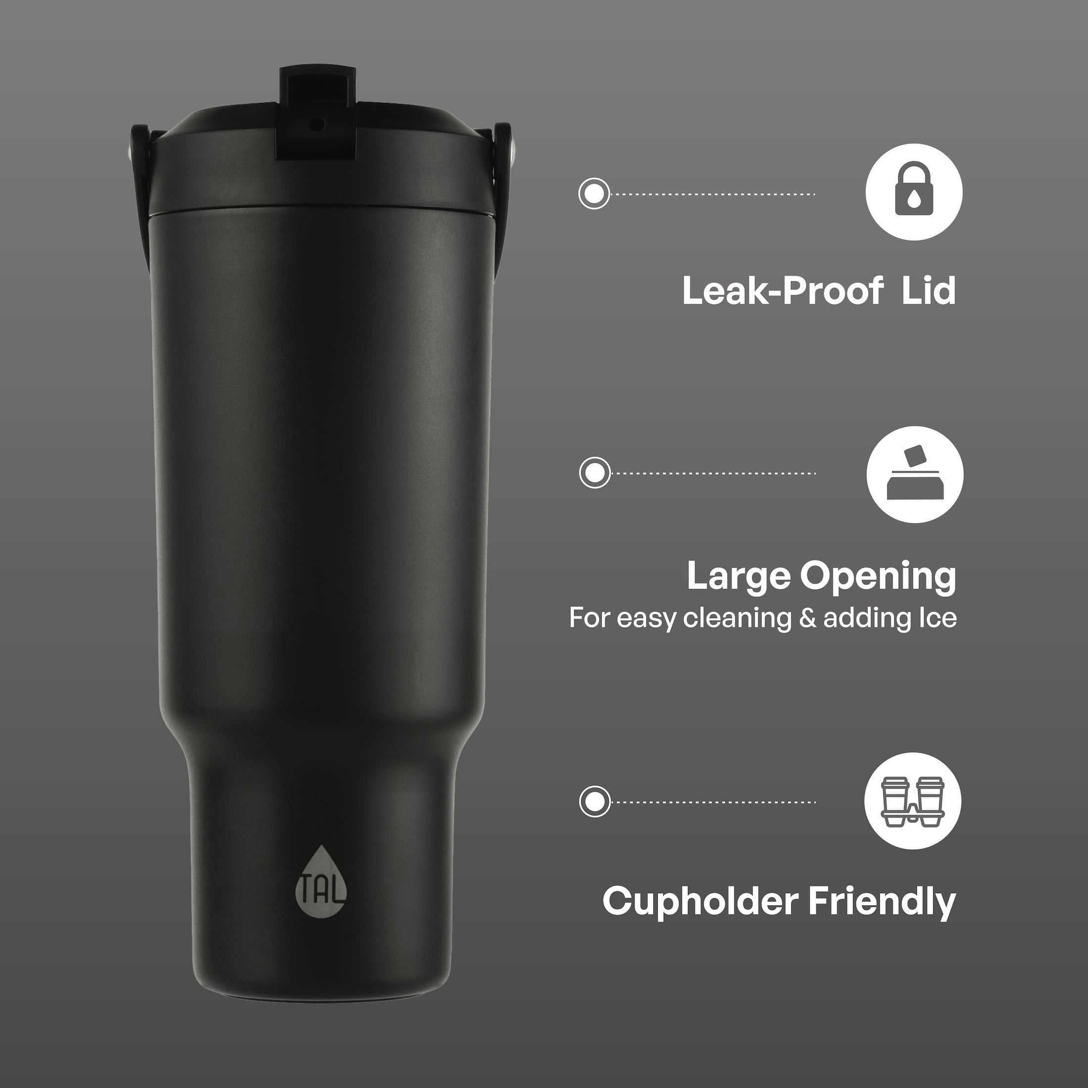 TAL Stainless Steel Hudson Tumbler with Flip-Up Straw 30oz, Black