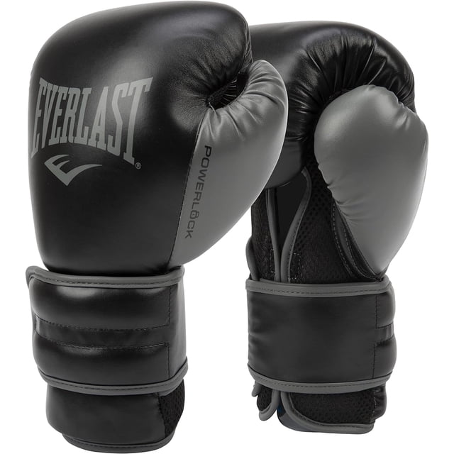 Everlast Guantes de Boxeo de Entrenamiento PowerLock2 de 16 Oz, Color Negro/gris