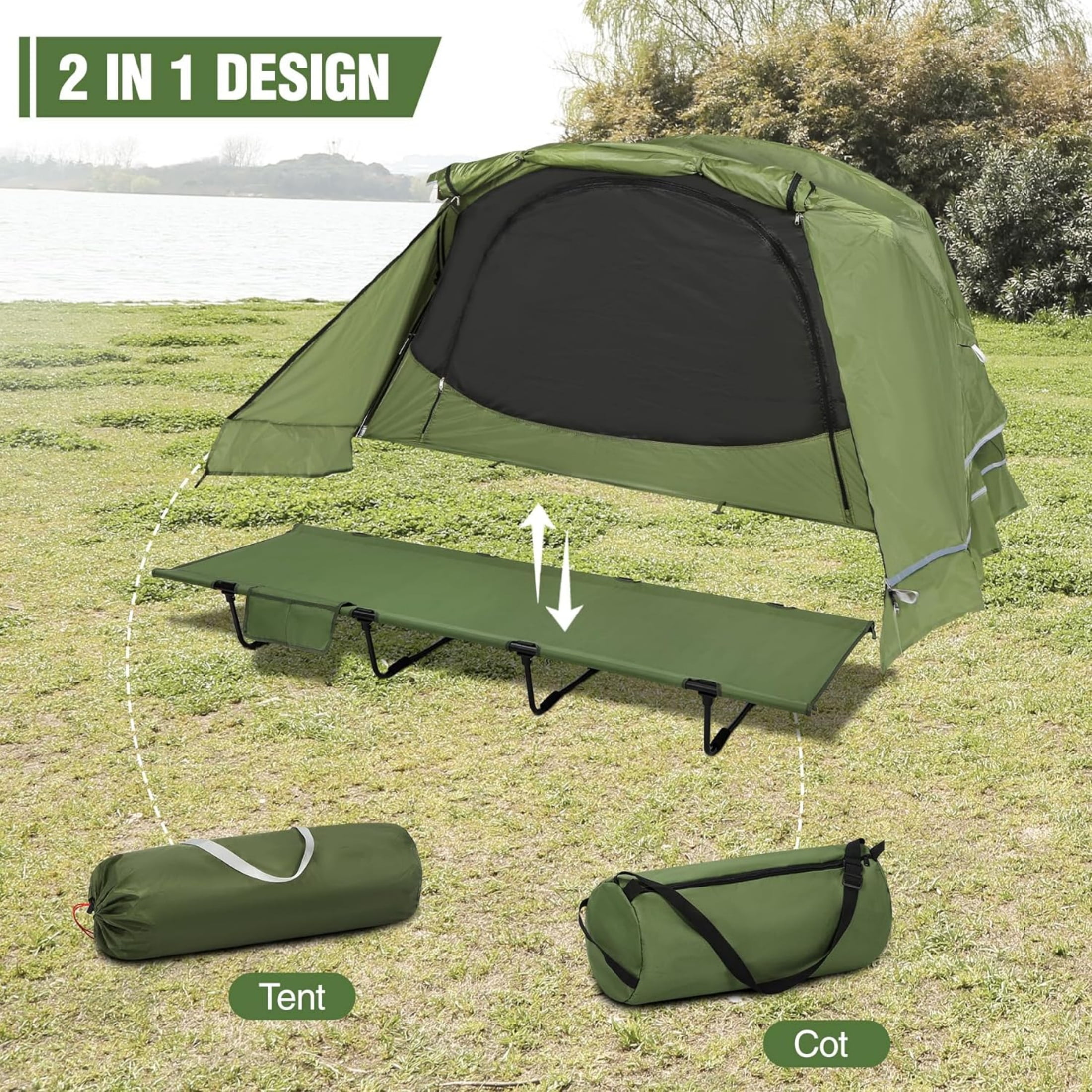 REDCAMP 1 Person Camping Cot Tent, Waterproof Folding Tent with Carry Bag, Instant Tent for Outdoor/Hiking/Traveling/Picnic, Army Green 75x28x48inch