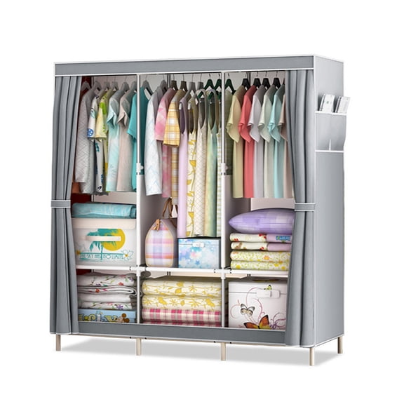 Portable Wardrobe, 50 Inch Freestanding Clothes Closet Organizer with 3 Hanging rods, 6 Storage Shelves and Side Pockets, Large Capacity Fabric Wardrobe for Bedroom