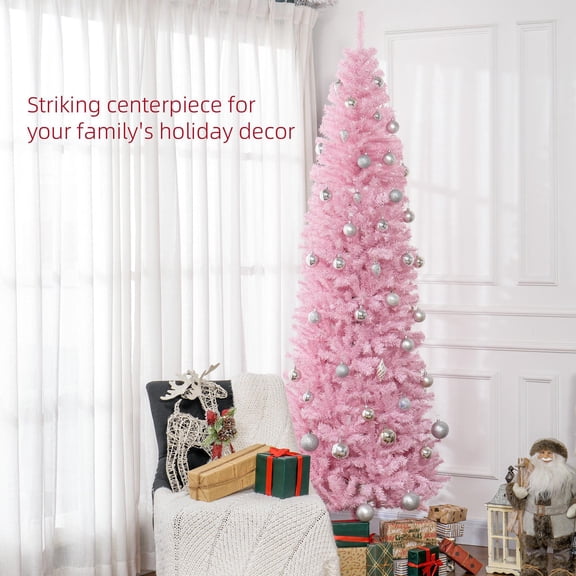 Kadyn Christmas Tree, Xmas Trees,8' Artificial Christmas Tree Douglas Fir Pencil Christmas Tree with 1168 Realistic Branch Tips, Pink