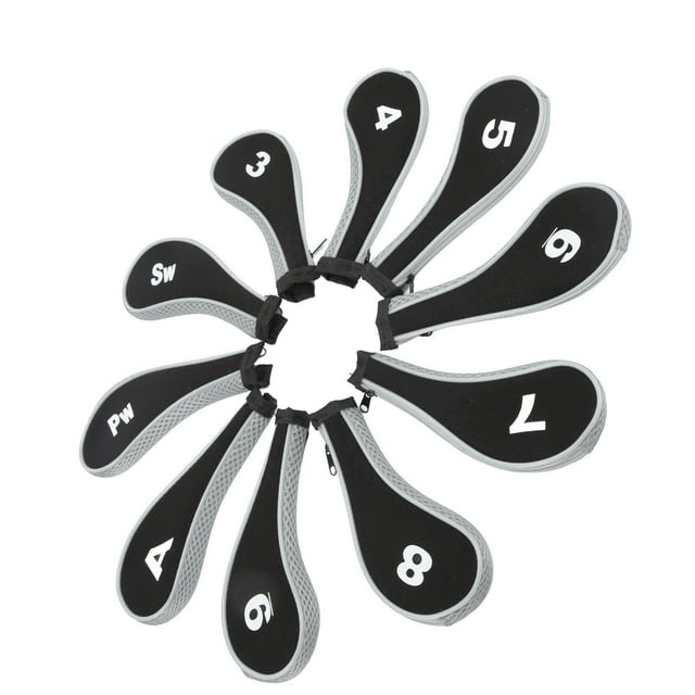 10Pcs Club Head Cover, Neoprene Wide Opening Iron Protective HeadCovers With Zipper For Wood Iron Golfer