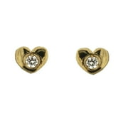18k Solid Yellow Gold Diamond Tiny Heart Stud Covered Screwback Earrings