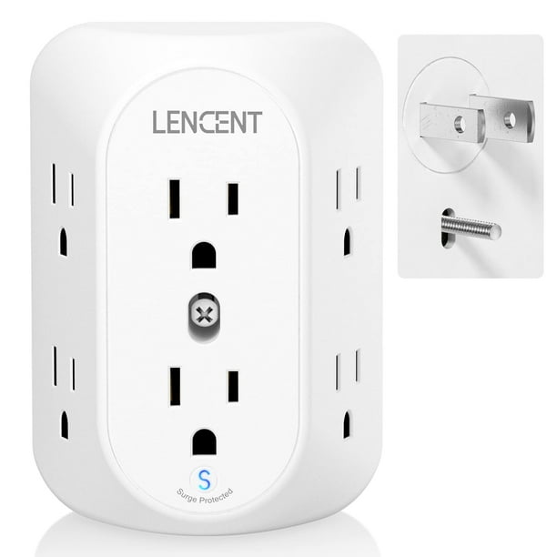 LENCENT Regleta de 2 clavijas, adaptador de toma de tierra de 3 a 2 clavijas