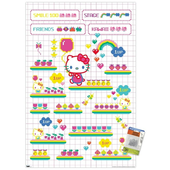 Hello Kitty - Arcade Wall Poster with Pushpins, 22.375" x 34"