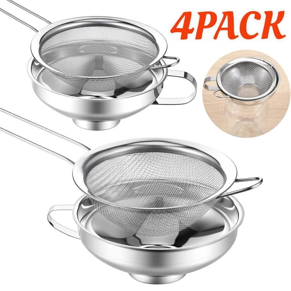 4 Pieces Stainless Steel Funnels with Fine Mesh Strainer, Canning Funnels for Narrow Wide and Regular Filling Mason Jars, 1.4 Inch/2.3 Inch Stainless Steel Funnel for Kitchen Use