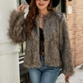 thumbnail image 6 of CaComMARK PI Faux Fur Jacket Women Long Sleeve Open Front Cropped Cardigan Warm Winter Shaggy Fluffy Short Fur Coat Brown 8(L), 6 of 9