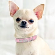 Newborn Brand Personalized Dog Collar PU Leather with Rhinestone Letters, Customized Sparkling Name Collar for Small Dogs Cats,Pink,8-10 inch,Small