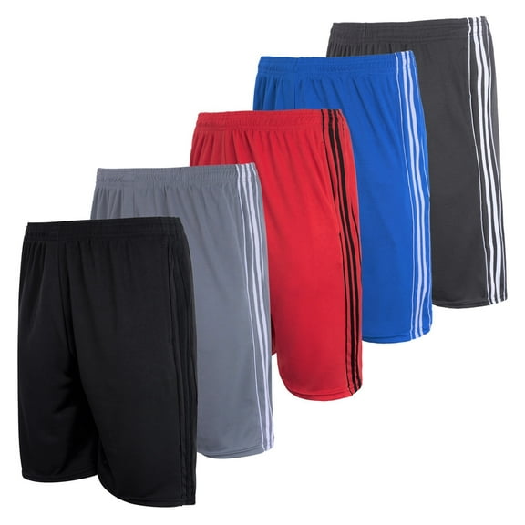 Real Essentials Boys' 5-Pack Mesh Active Athletic Performance Basketball Shorts With Pockets
