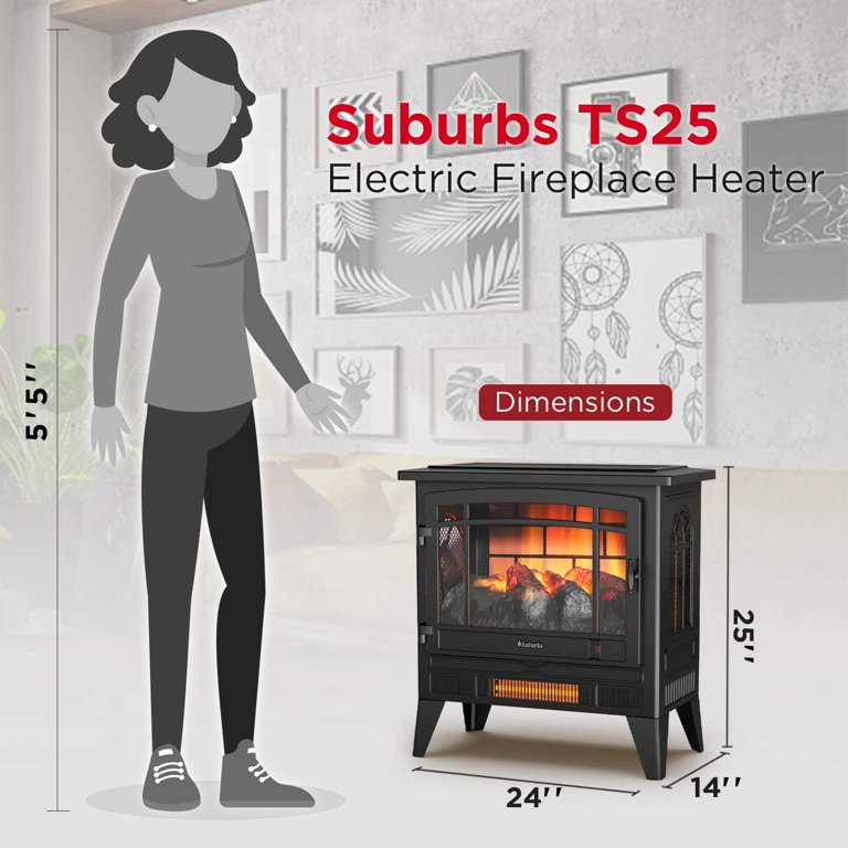 TURBRO Suburbs TS25 Electric Fireplace Infrared Heater - Freestanding,  Adjustable Flame Effects, Overheating Protection, Timer, Remote Control -  25 1400W Black - Walmart.com