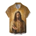 thumbnail image 3 of Easter Mens Button Down Shirt Jesus Cross Print Collar Shirts Summer Short Sleeve Breathable Top Khaki M, 3 of 3