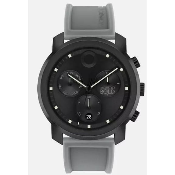 MOVADO BOLD 3601050 BLACK CHRONOGRAPH DIAL GRAY SILICONE STRAP MENS WATCH