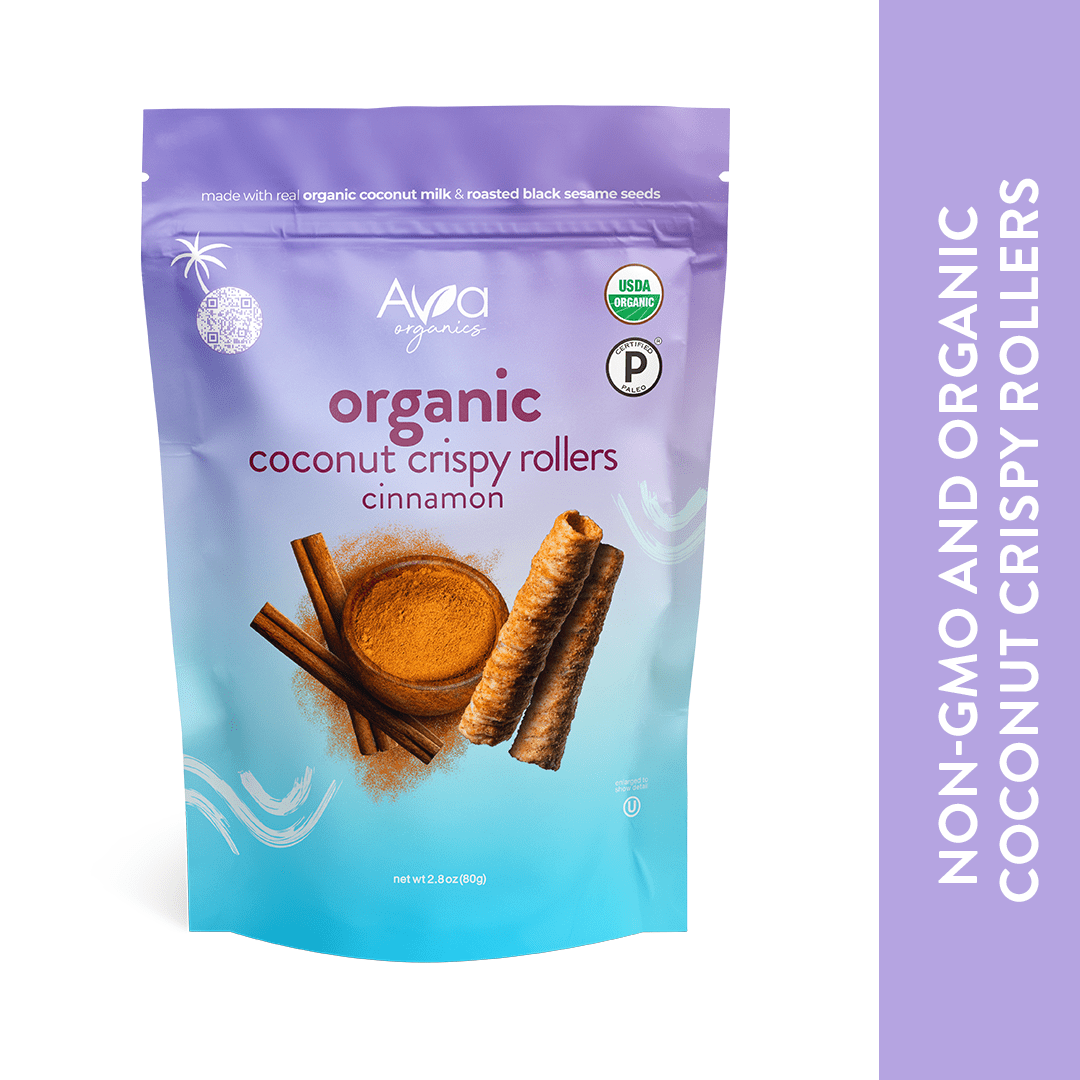 Ava Organics Coconut Crispy Rollers Cinnamon Gluten-Free Vegetarian (Pack of 8), 2.8 oz