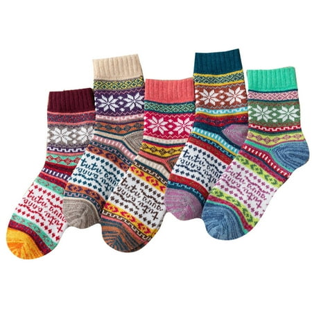 

Womens Girls Winter Warm Socks Thick Cold Knit Wool Socks Gift Socks Vintage Casual Soft Gifts Crew Socks 5 Pairs