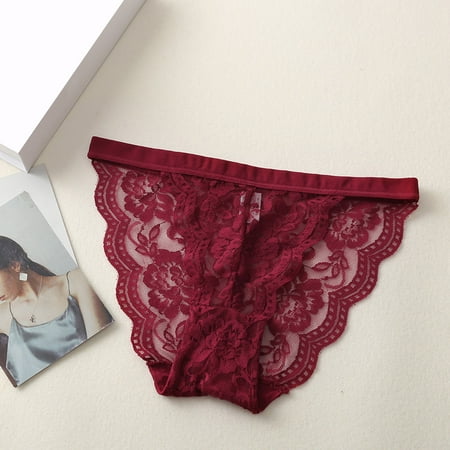YWDJ Womens Underwear Thong Sexy Breathable Lace Lightweight No Show Ladies Fashion Charming Breathable Sexy Lace Thin Hollow Out Skin Friendly Elasticity Panties Underpants Red One Size