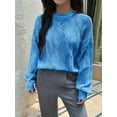 thumbnail image 3 of Casual Women Long Sleeve Sweater Fall Ribbed Knit Pullover Loose Crewneck Cable Sweater Jumper Tops Blue M, 3 of 5