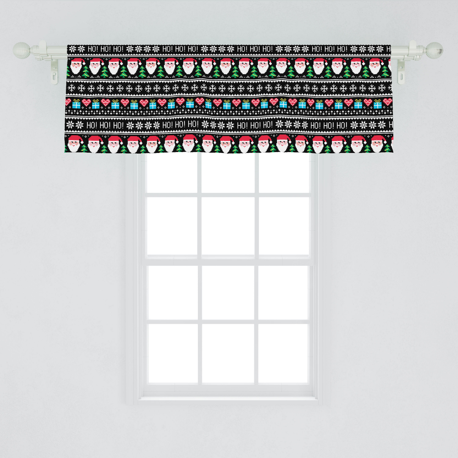 Christmas Window Valance, Nordic Norwegian Traditional Retro Patterns