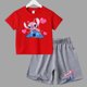 thumbnail image 3 of Conjunto de 2 piezas de camiseta y pantalones cortos de Disney Stitch para niños y niñas, de algodón, informal, cómodo y a la moda, para verano, 3 of 5
