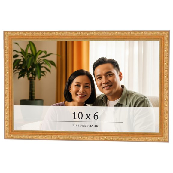 10x6 Frame Gold Solid Wood Picture Frame Width 1.125 Inches | Interior Frame Depth 0.375 Inches |