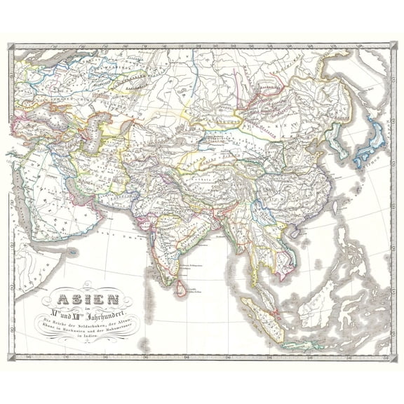 Historic Map - Asia 11 to 12 Centuries - Spruner 1855 - 27.41 x 23 - Vintage Wall Art