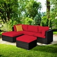 thumbnail image 3 of Gymax 5PCS Rattan Patio Conversation Set Outdoor Furniture Set w/ Ottoman Red Cushion, 3 of 10