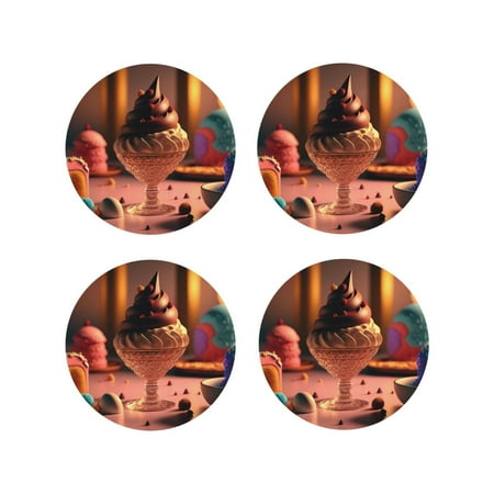 

Tideii Colorful Cake Ice Cream for Leather Coasters 4 Pieces Anti-fouling and Anti-scalding Decorative Coasters Suitable for Restaurants Kitchens Coffee Shops-Round Shape