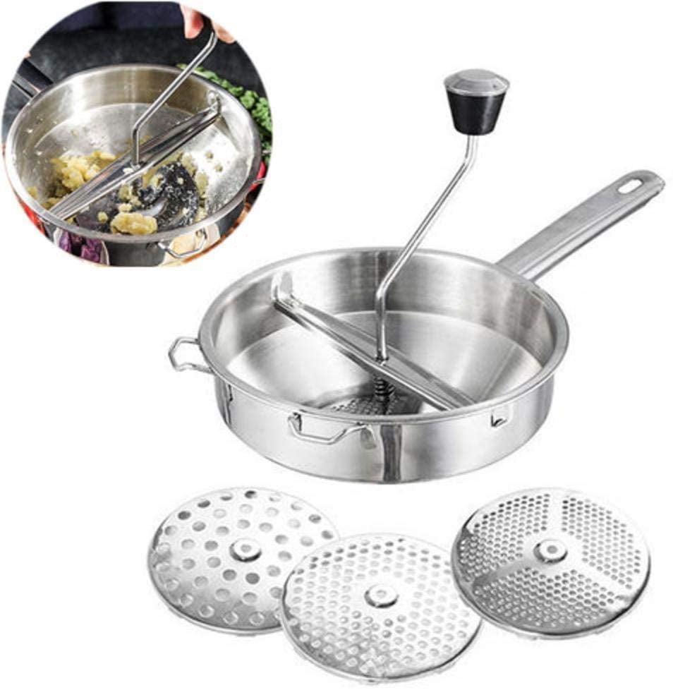 Food Mill Stainless Steel, Rotary Food Mill With 3 Milling Discs, Quart