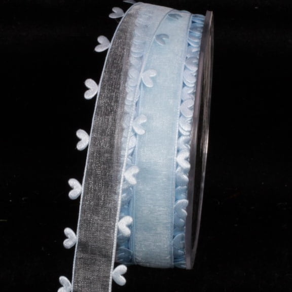 The Ribbon People Pale Blue Heart Edged Organdy Craft Ribbon 1" x 44 Yards