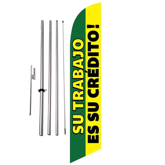 Su Trabaja Es Su Credito 15ft Feather Banner Swooper Flag Kit with pole & spike