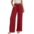 thumbnail image 2 of LEKWK Linen Pants Women High Waist Drawstring Wide Leg Pants Loose Fit Lounge Palazzo Pants with Pockets Summer Beach Travel Vacation Outfits, 2 of 8