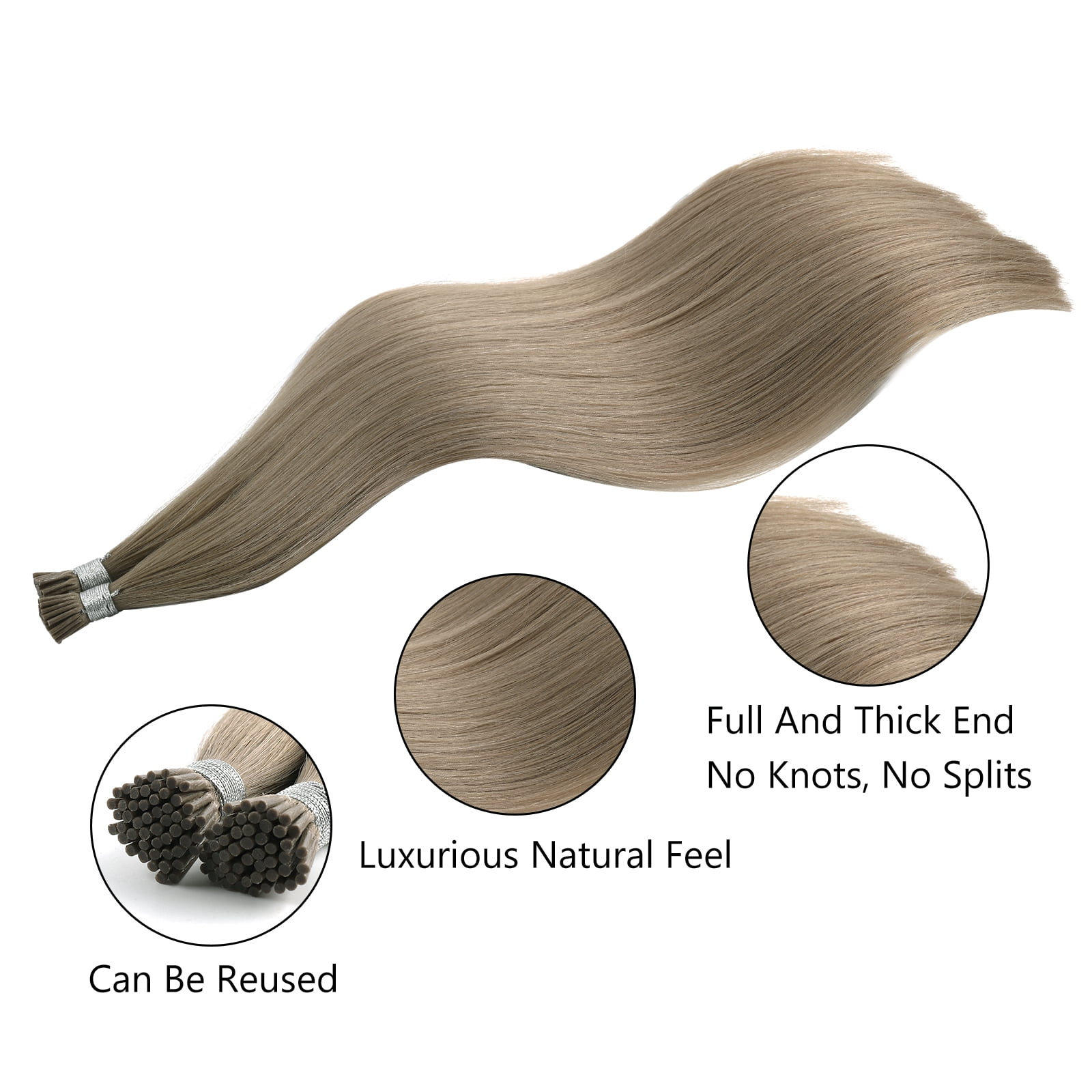 Sassina Hair I-Tip Hair Extensions 100% Virgin Human Hair Sandy Brown #18A 18 Inch 50 Strands 50g