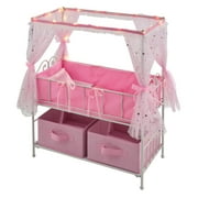Badger Basket Starlights Metal Doll Crib with Canopy, Bedding, Storage and LED Lights - Pink/White/Stars