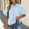 thumbnail image 7 of Aboser Womens Button Down Striped Shirts Trendy Puff Short Sleeve Tops Teacher Outfit for Women Loose Fitted Beach Vacation T Shirt Dressy Casual Blouses, 7 of 7
