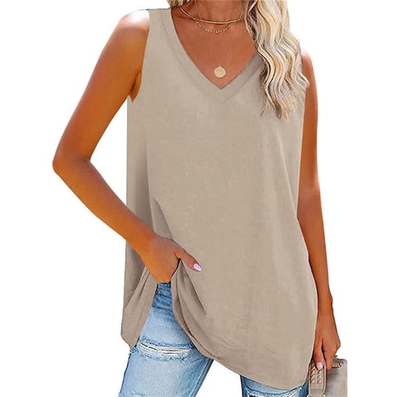 Langwyqu Summer Sleeveless Women V Neck Casual Tank Tops Solid Shirt