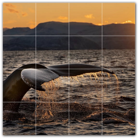 Picture-Tiles.com: Whale Ceramic Tile Wall Mural WAL501185-44S. 17"W x 17"H using (16) 4.25" x 4.25" Ceramic Tiles-Satin Finish