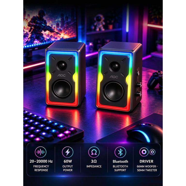 AOC T700 30W Gaming Desktop Speakers Black photo 2